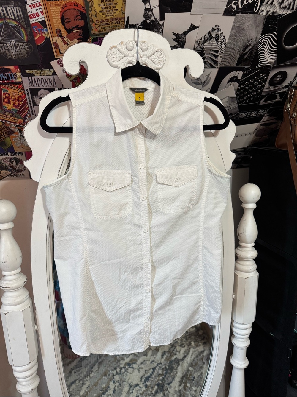 Eddie Bauer White Sleeveless Button-Down Shirt